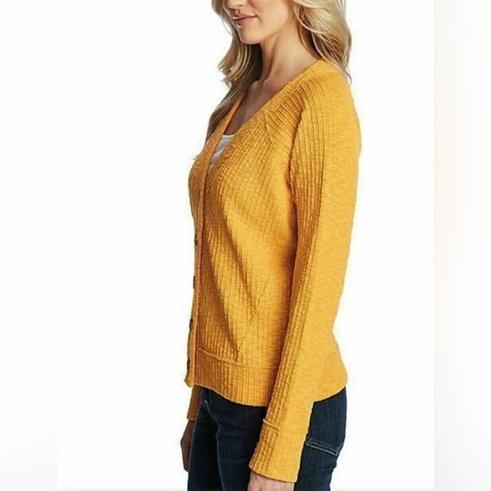 Two by Vince Camuto Mustard Yellow Button Up Long Sleeve Sweater Cardigan Size S - Picture 2 of 11